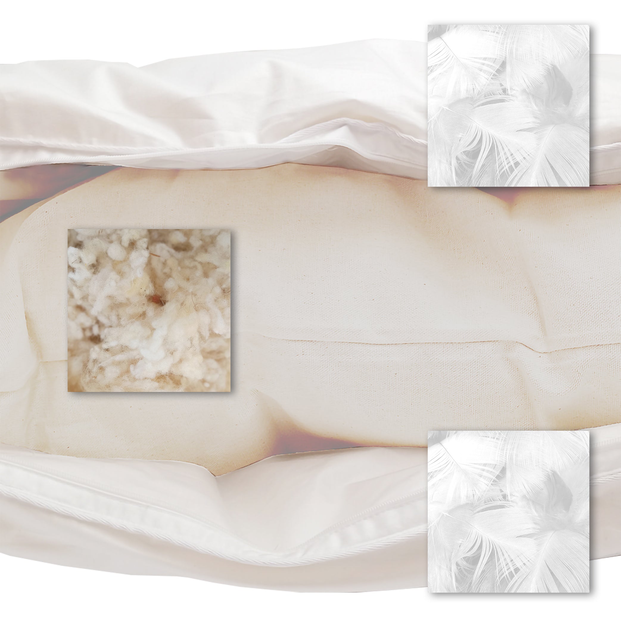 Cuscino a 3 camere (50 x 80 cm) - lana di pecora e piumino