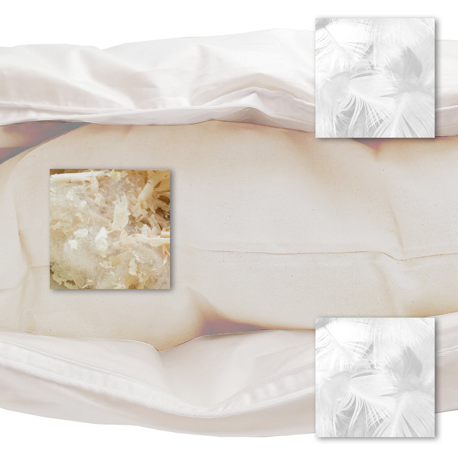 Guanciale 3 camere, 50 x 80 cm, due camere con piumette una camera al pino cembro misto lana di pecora